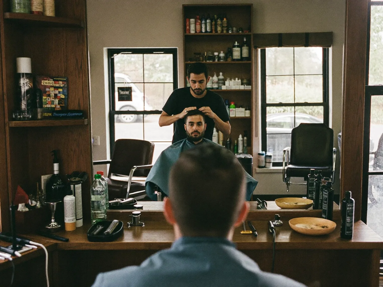 Barber finishing a fresh haircut